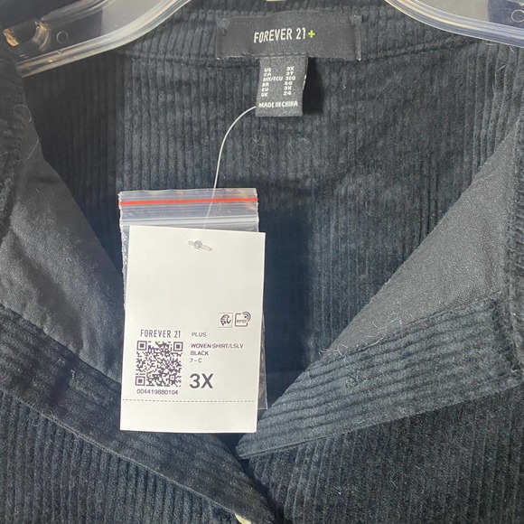 Forever21 Black 3X NWT Lightweight Button Front Corduroy Shirt NEW - Picture 3 of 13